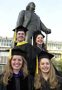 David, Lorena, Catherine, and Anne with statue of Brigham Young.