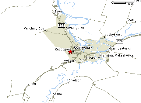 Map of greater Syktyvkar area in Komi